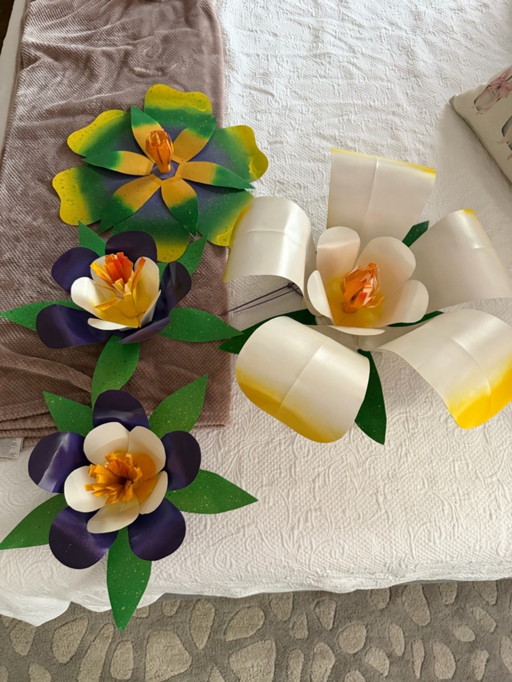Handmade Decorative paper Flower Wall Art bundle of 4 Mardi Gras